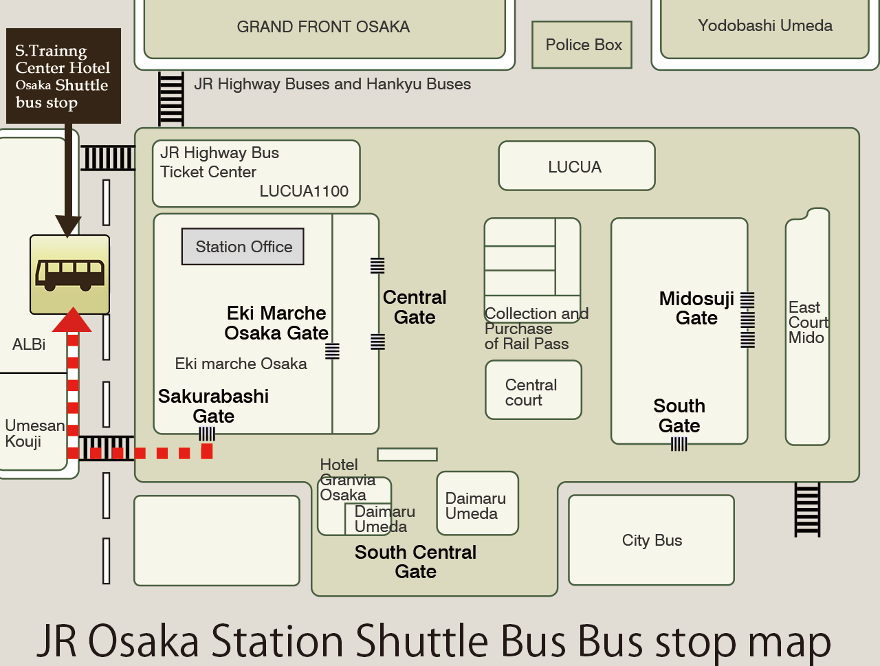 JR Osaka Station Shuttle Bus Stop Map